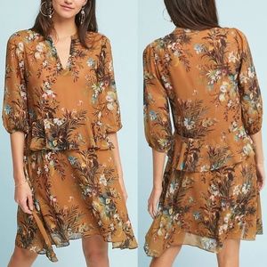 New ANTHROPOLOGIE Printed Flutter-Sleeve Dress